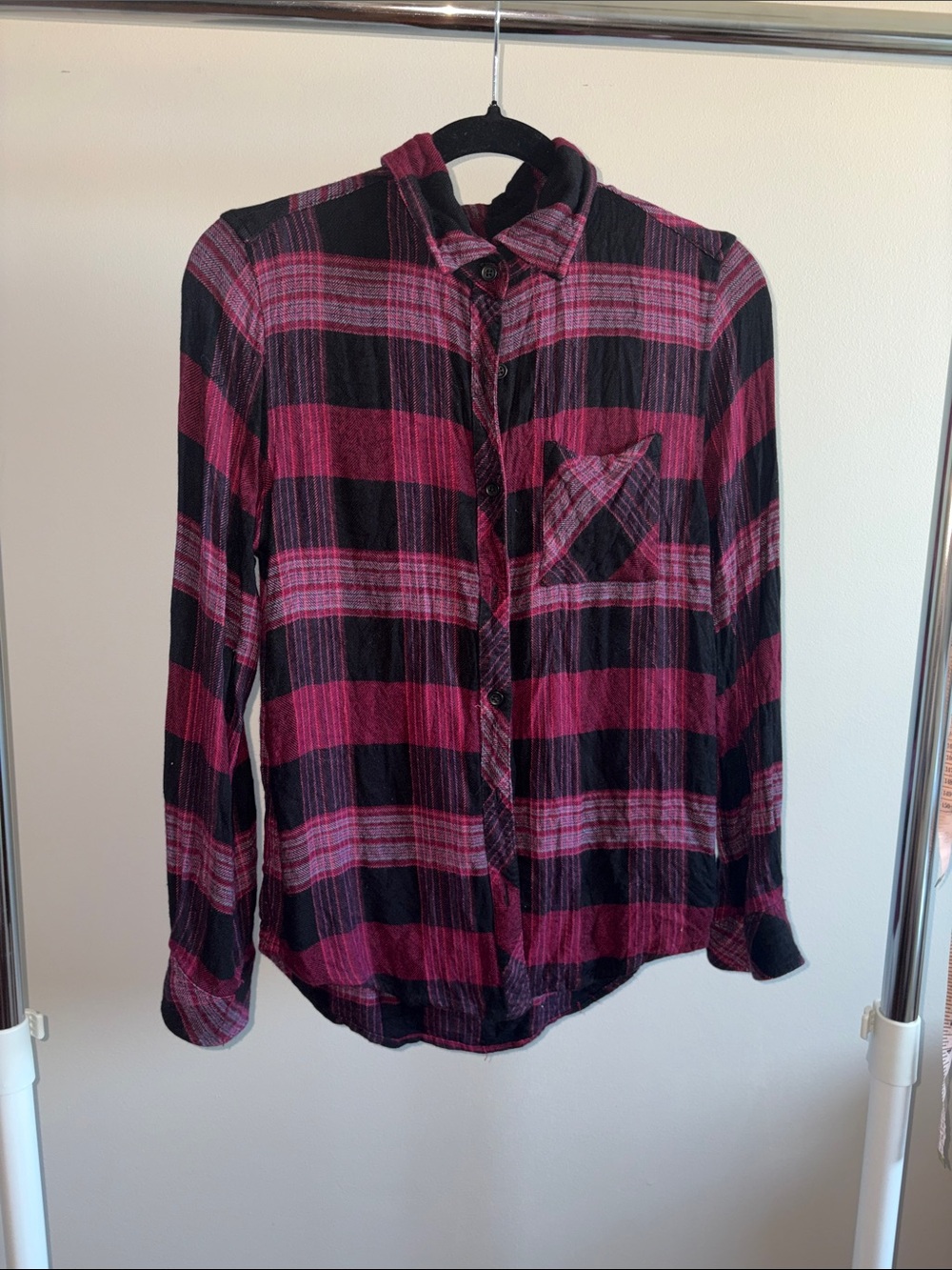 Men's Plaid Button-Up Shirt - Black & Maroon